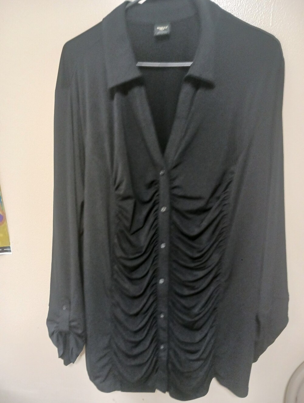Paisley Sky Black Ruched Button-Front Blouse Top 4xl A-19